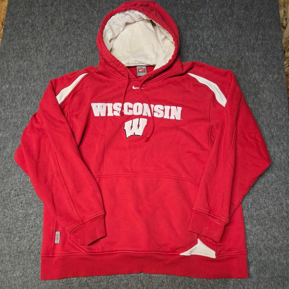 VTG Nike Wisconsin Badgers Hoodie Mens M Red Embroidered Pullover Center Swoosh